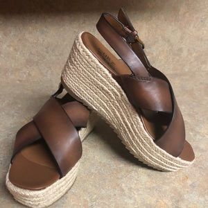 Naturalizer Brown Leather Espadrille Platform Sandals